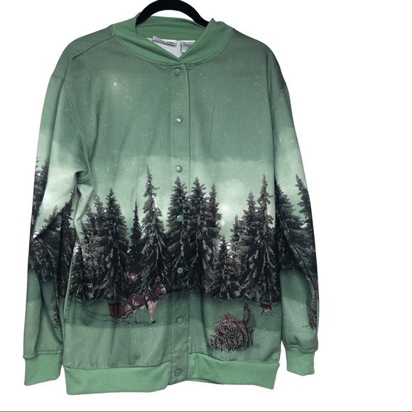 Vintage BLAIR Sweatshirt/Jacket Full Graphic Print Crewneck Button Up Sz Med - Picture 1 of 13